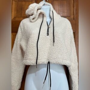NWOT Chill Out Faux Fur Hooded Cropped Jacket